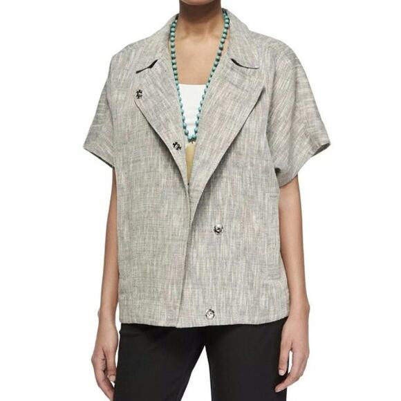 Eileen Fisher Cotton Linen Slub Oversized Boxy Jacket in Dark Pearl - Picture 1 of 8